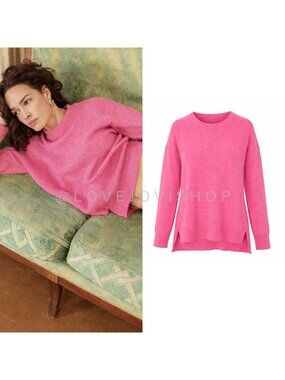 Sweater | 100% Cashmere Crewneck Pullover Bright Pink M AQUA | Feminine Spring